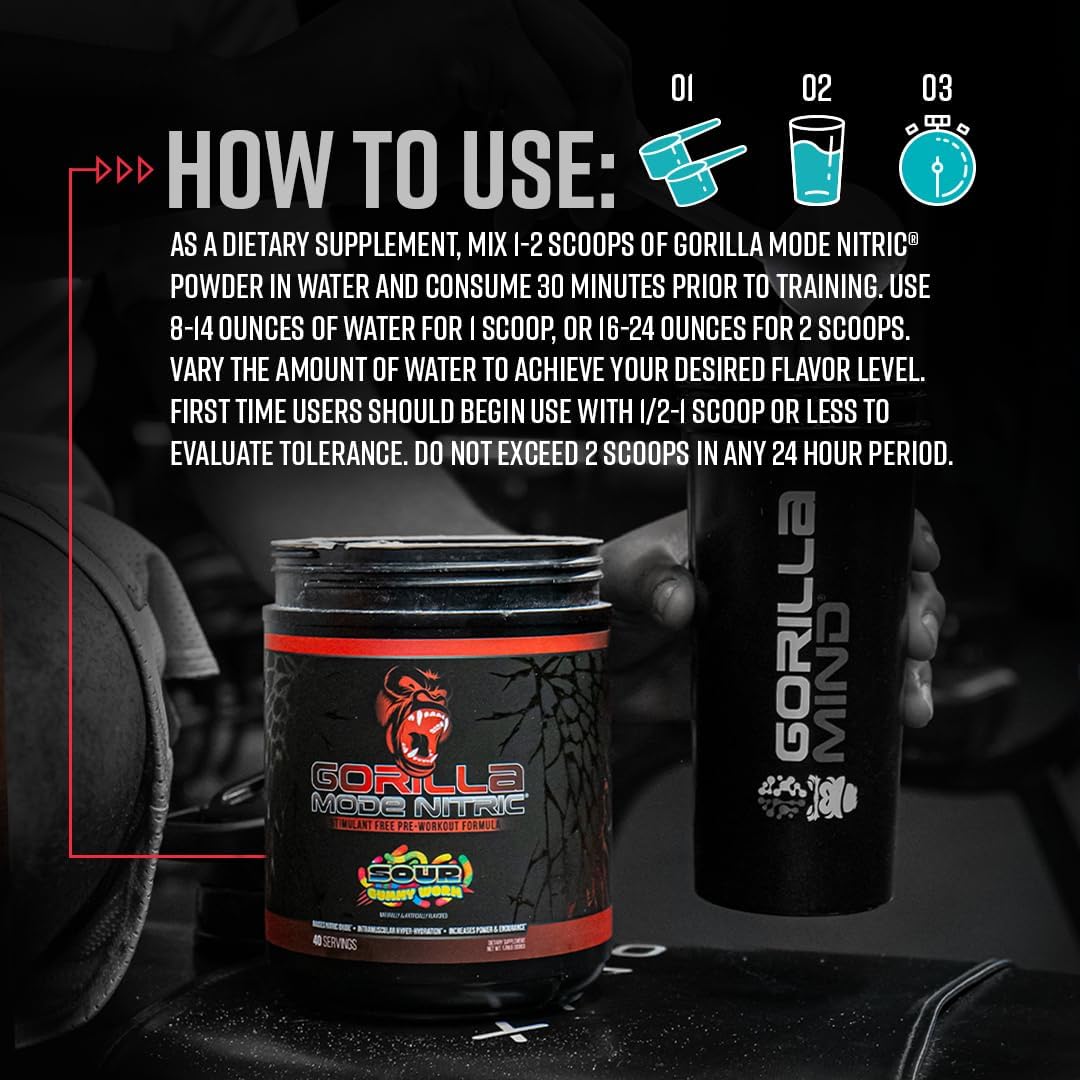 Gorilla Mode Pre Workout & Gorilla Mode Nitric Upgraded Stimulant - Best Tasting & Most Effective Stimulant Free Pre-Workout | Massive Pump | Laser Focus Energy Power (Cherry Blackout)