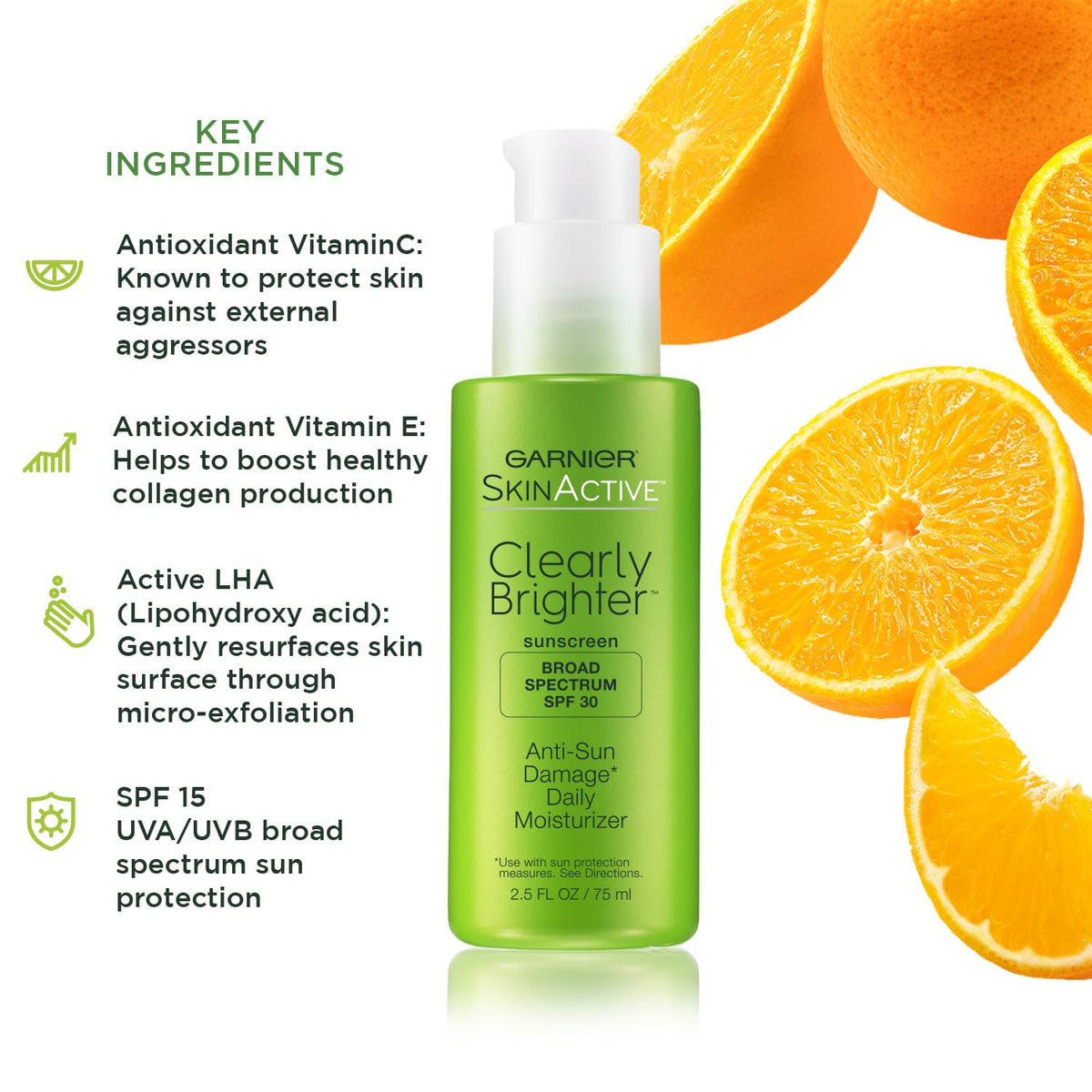 Garnier SkinActive Clearly Brighter SPF 30 Face Moisturizer with Vitamin C, 2.5 Fl Oz (75mL), 1 Count (Packaging May Vary) Garnier