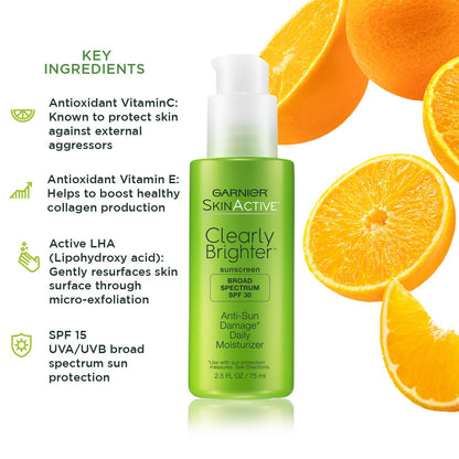 Garnier SkinActive Clearly Brighter SPF 30 Face Moisturizer with Vitamin C, 2.5 Fl Oz (75mL), 1 Count (Packaging May Vary) Garnier