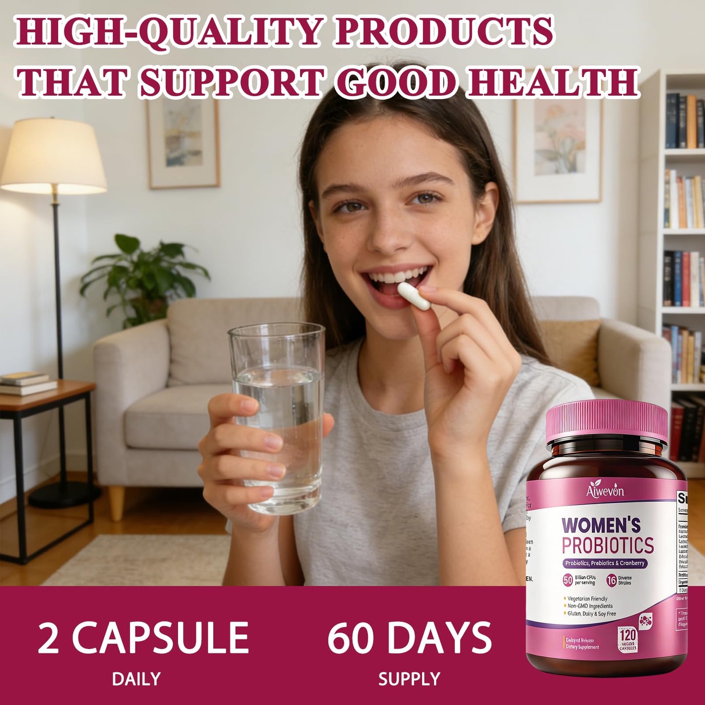 Women Probiotics 50 Billion CFU: Probiotics for Women with Prebiotics & Cranberry, 16 Strain Probiotic Supplement for Digestive Gut Health, Vaginal & Urinary Tract Support Aiwevon