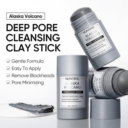 SKINTIFIC Deep Pore Cleansing Blackhead Remover Face Mask Stick, Mud Mask with Natural Alaska Volcano Clay, Gentle Exfoliating, Smoothing Skin, Non-Drying, Skincare Facial Mask SKINTIFIC