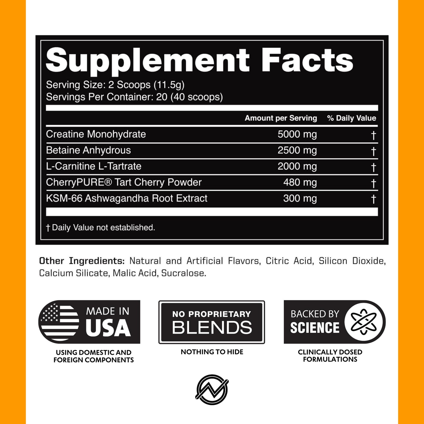 Outwork Nutrition Post Workout Recovery Powder - Creatine Monohydrate, KSM-66 Ashwagandha & Tart Cherry - Speeds Recovery, Eases Soreness - Creatine Powder for Men & Women, Orange Sherbet, 230 Gr