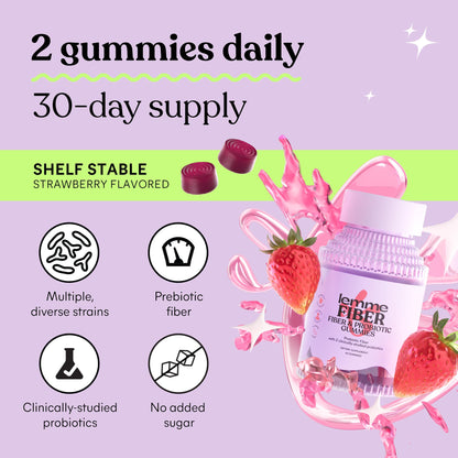 Lemme Fiber & Probiotic Gummies for Adults, Promotes Regularity & Digestive Health, No Sugar Added Strawberry Flavor, 4g Prebiotic Fiber & Clinically Studied Probiotic Strains, (60 Count)