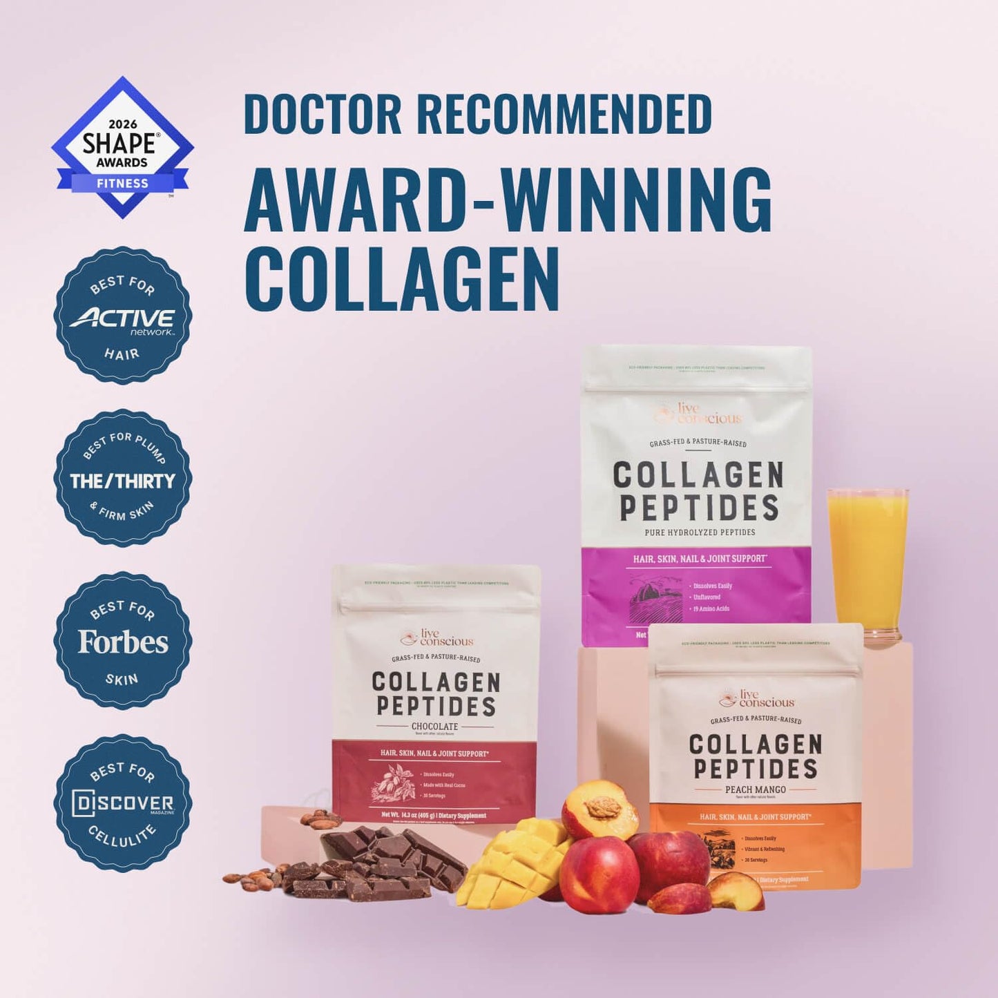 Live Conscious Collagen Peptides Powder - Naturally-Sourced Hydrolyzed Collagen Powder - Hair, Skin, Nail, and Joint Support - Type I & III Grass-Fed Collagen Live Conscious