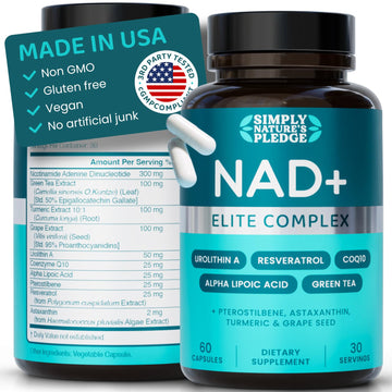 NAD+ Elite Complex – Direct NAD+ 300 mg with Urolithin A, Resveratrol, CoQ10 & Antioxidant Blend – Cellular Energy, Mitochondrial Support & Healthy Aging – Vegan, Non-GMO, 60 Capsules (30 Servings) Simply Nature's Pledge buy australia supplements