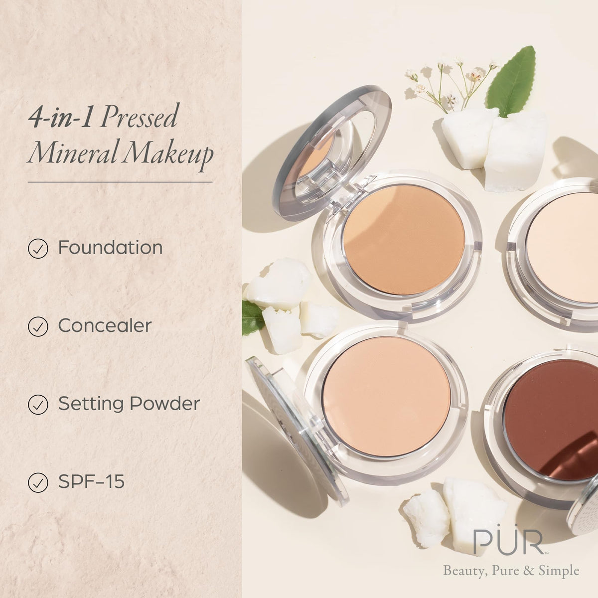 PÜR 4-in-1 Pressed Mineral Powder Foundation, SPF 15, Light, Full Coverage PÜR MINERALS