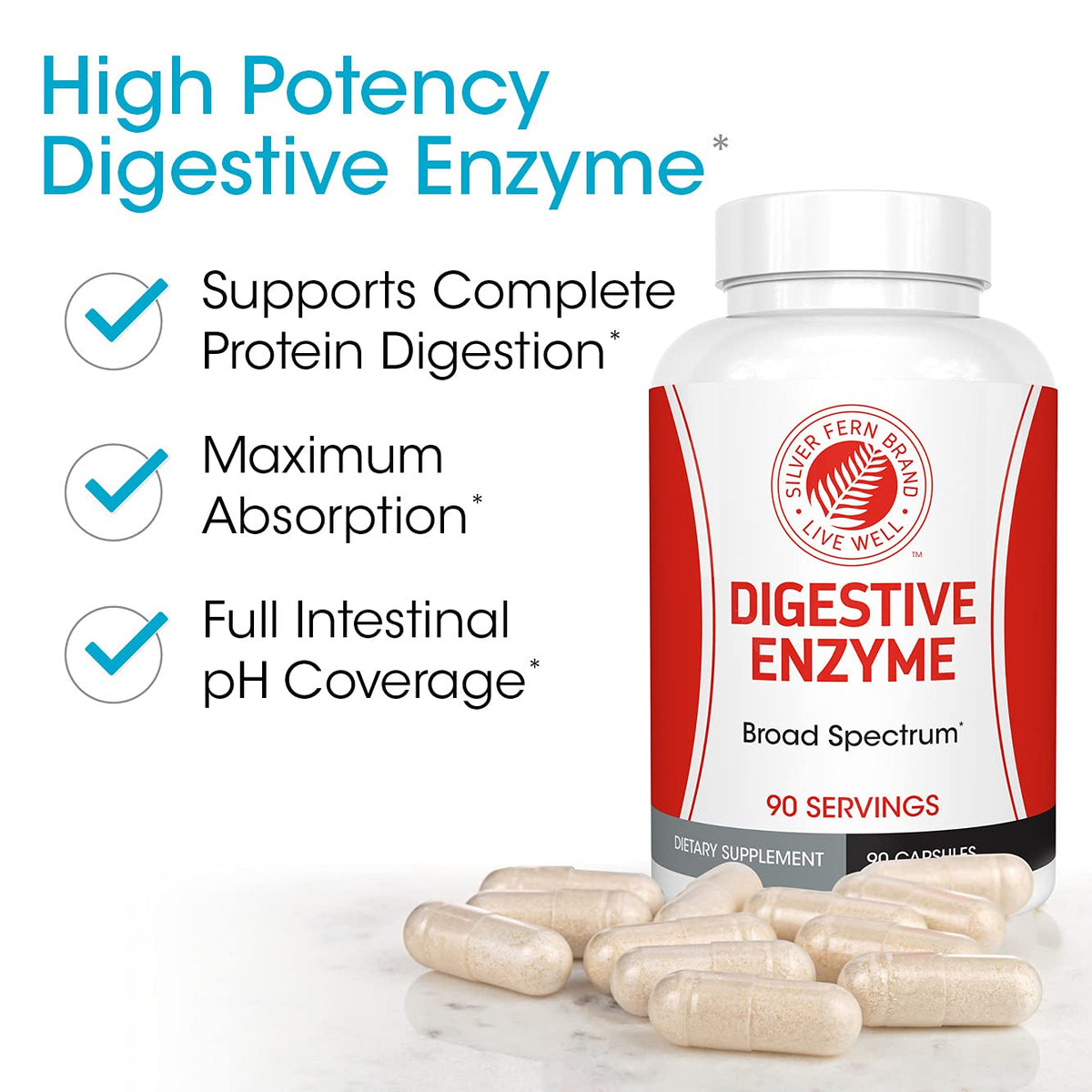 Silver Fern Brand Ultimate High Potency Digestive Enzyme Supplement - 2 Bottles - 100% Intestinal Coverage - Digestive Comfort Silver Fern