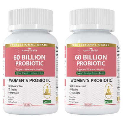 Anven Health Probiotics and Prebiotics for Women pH Balance & Digestion - 60 Billion Vaginal Probiotic with Cranberry & D-Mannose for Gut, Urinary, Immune Health, Anven Health
