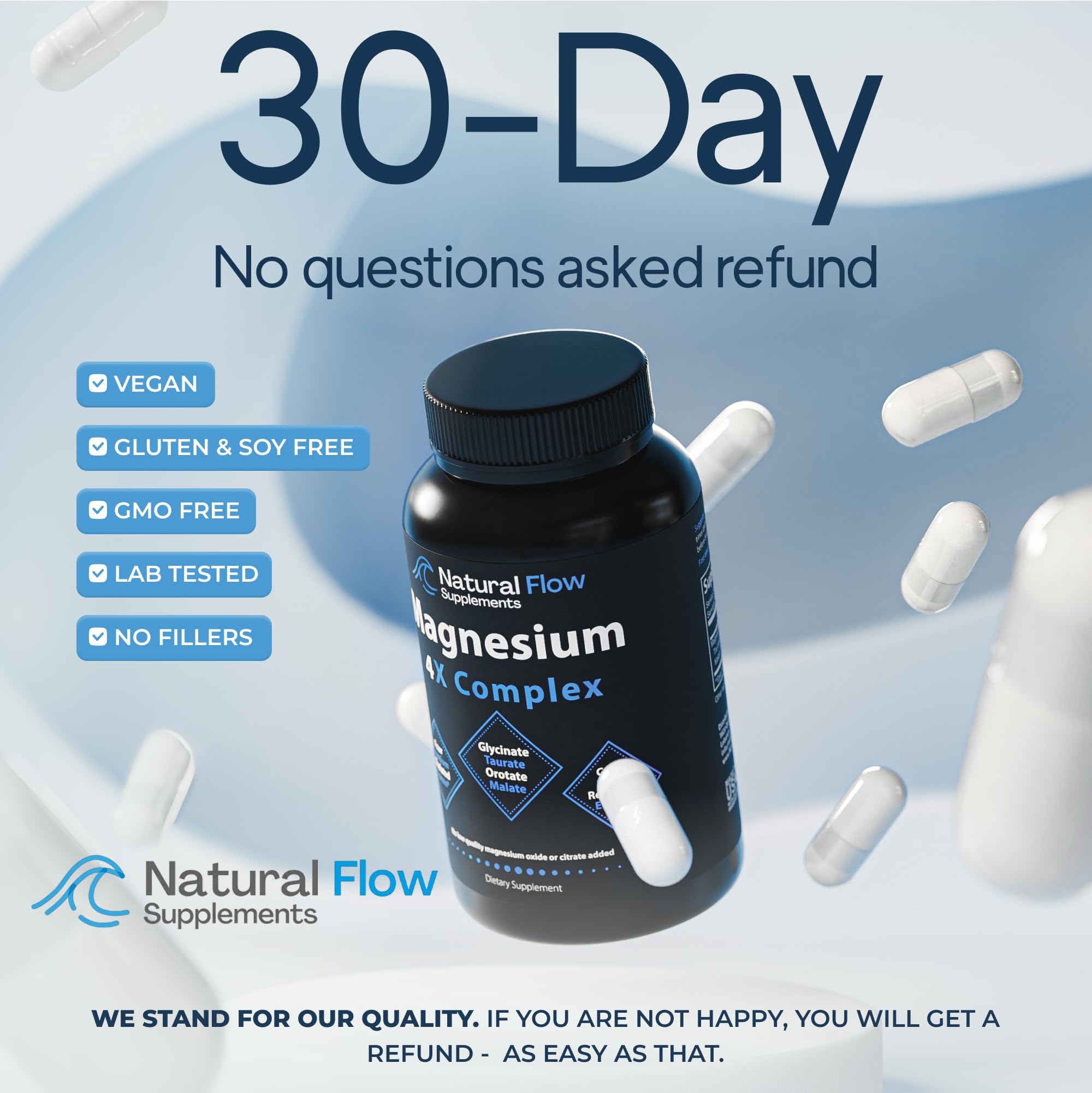 Natural Flow 4X Magnesium Supplement, Magnesium Glycinate, Taurate, Malate, Orotate Complex, Calm Sleep and Cramp Support Blend, No Mag Citrate or Oxide, 120 Capsules Natural Flow Supplements buy australia supplements