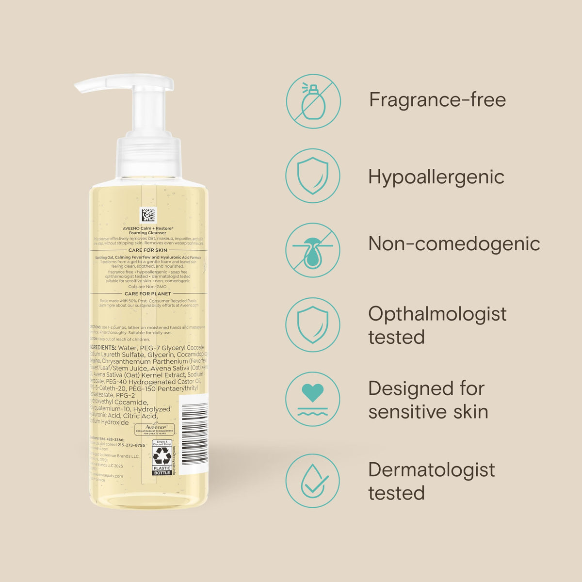 Aveeno Calm + Restore Foaming Cleanser, Fragrance-Free, 7.8 fl. oz Aveeno