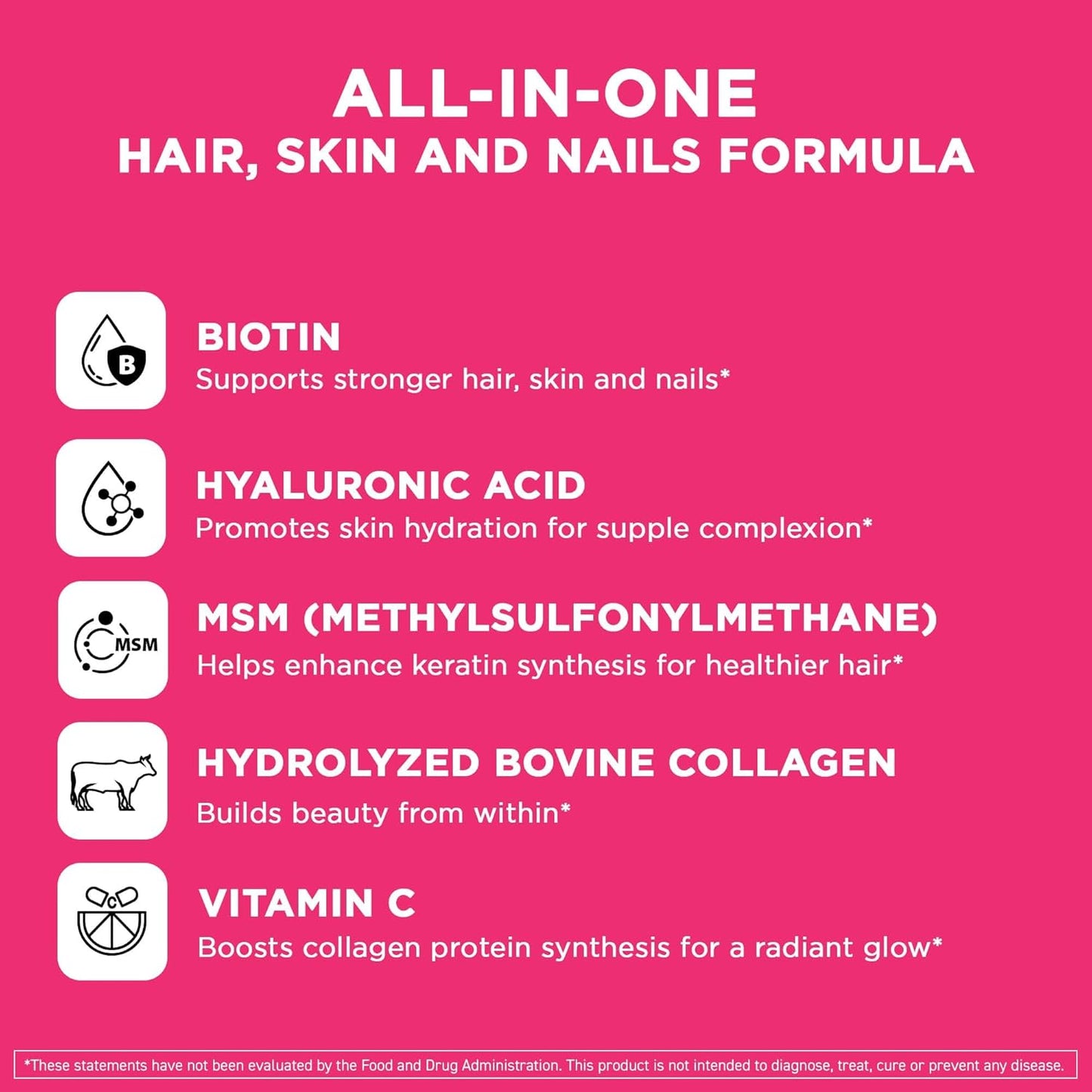 Vital Vitamins Biotin Complex with Collagen & Hyaluronic Acid | 5,000mcg Biotin, MSM & Vitamin C for Hair, Skin & Nails, Non-GMO, For Women & Men, 60 Capsules check Gsupps Australia