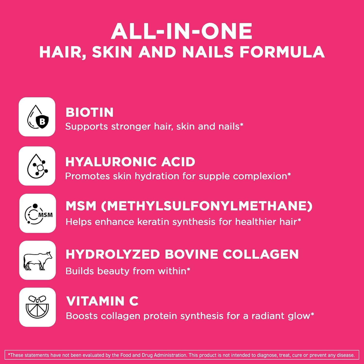 Vital Vitamins Biotin Complex with Collagen & Hyaluronic Acid | 5,000mcg Biotin, MSM & Vitamin C for Hair, Skin & Nails, Non-GMO, For Women & Men, 60 Capsules check Gsupps Australia