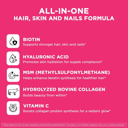 Vital Vitamins Biotin Complex with Collagen & Hyaluronic Acid | 5,000mcg Biotin, MSM & Vitamin C for Hair, Skin & Nails, Non-GMO, For Women & Men, 60 Capsules check Gsupps Australia