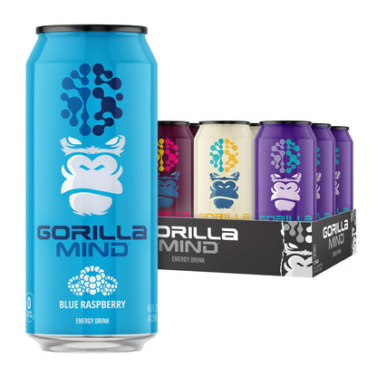Gorilla Mind Energy Drink | Unmatched Energy · Amplified Focus | N-Acetyl-L-Tyrosine, Alpha-GPC, 200mg Caffeine, Uridine, Saffron | 0 Sugar Or Artificial Colors | 16oz, 12-Pack (Black Cherry Vanilla)