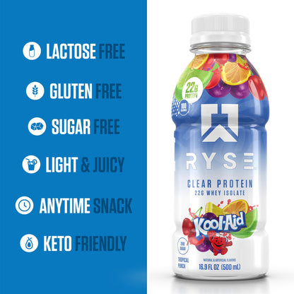 RYSE Clear Protein Drink - Variety Pack - 100 Calories, 22g Whey Isolate Protein Shake, Sugar-Free, 0g Fat & Lactose-Free - Refreshing Ready-to-Drink Beverage - 16.9 fl oz Bottles (12-Pack)
