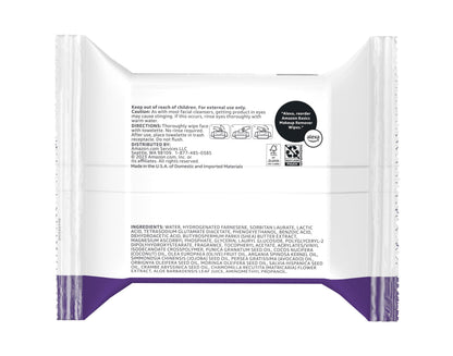 Amazon Basics Makeup Remover Wipes, Night Calming, Gentle Cleansing, Plant Based, Alcohol-Free, Removes Waterproof Mascara, Dermatologist Tested, 25 Count, 1-Pack Amazon Basics
