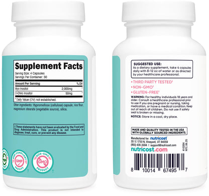 Nutricost Myo Inositol & D-Chiro Inositol for Women 2000mg, 120 Capsules, 2000mg Myo & 50mg D-Chiro Per Serving, 30 Servings Nutricost