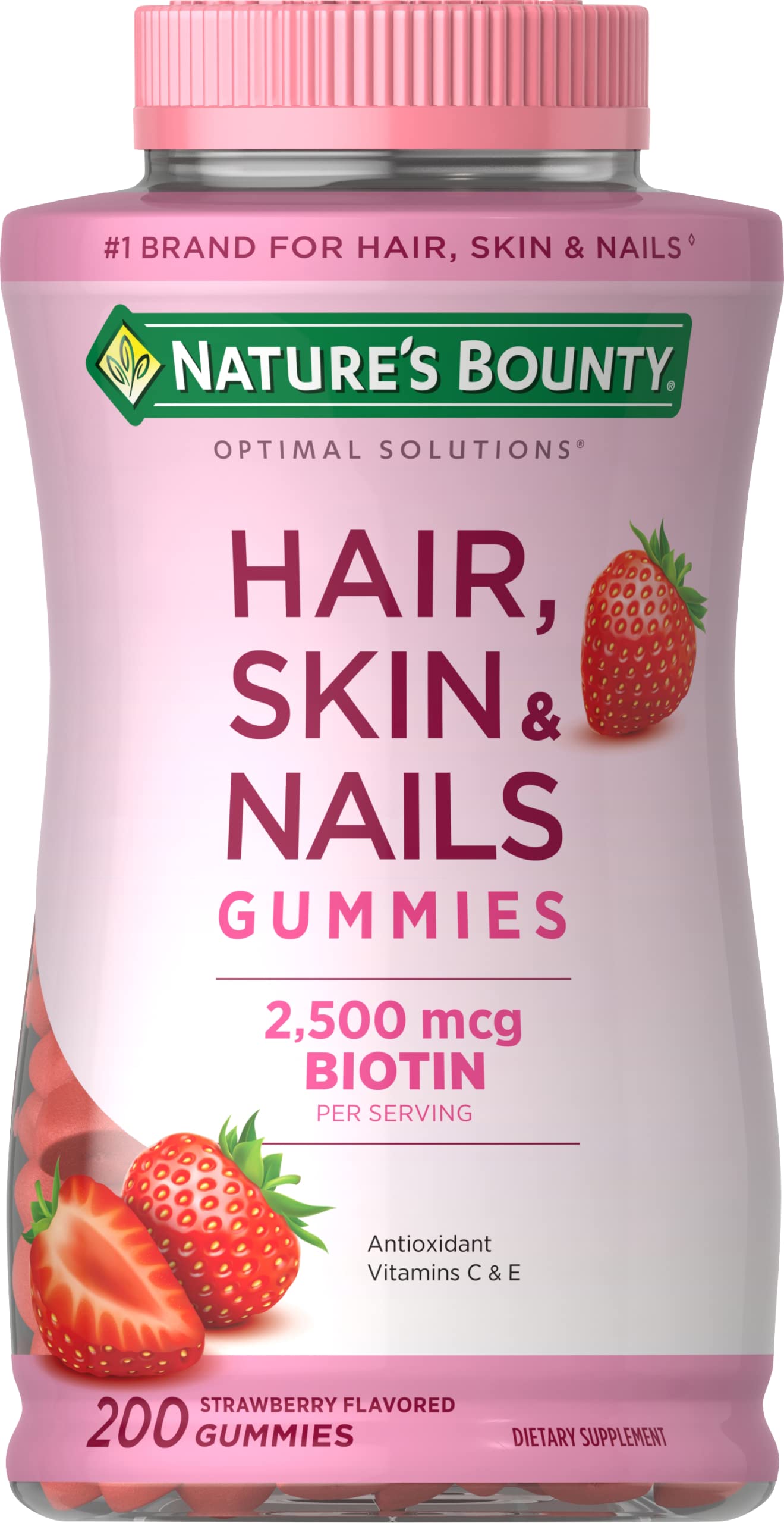 Nature's Bounty Optimal Solutions Hair, Skin and Nails Gummies with Biotin, 2500 mcg, Strawberry Flavored, 200 Count, 100 Total Servings Nature's Bounty buy australia supplements