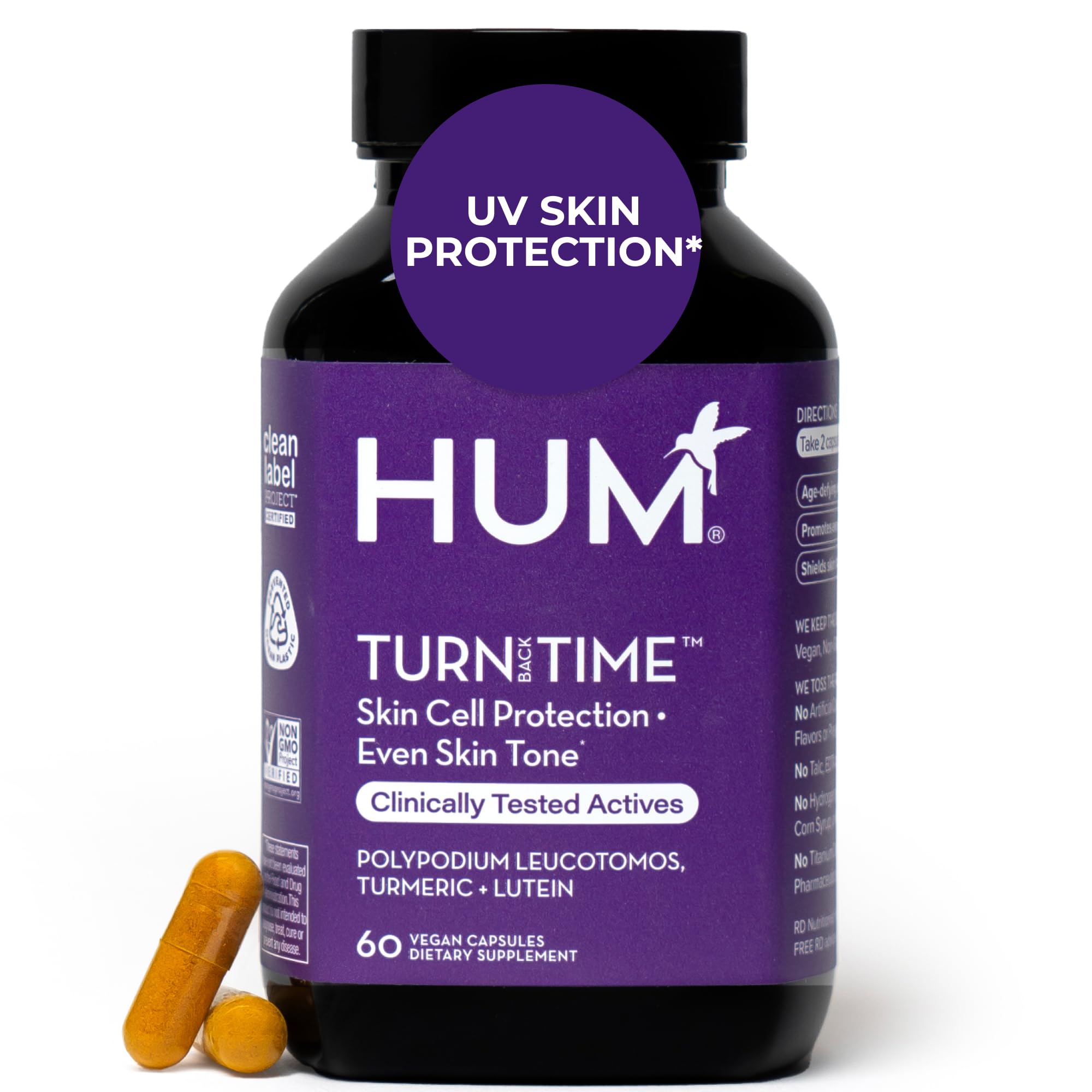HUM Turn Back Time Turmeric Supplement for Youthful Looking Skin Support with Green Tea Extract, Lutein & Polyphenols, Skin Care Aging & Collagen Support Capsules for Even Tone, 60 Vegan Capsules HUM buy australia supplements
