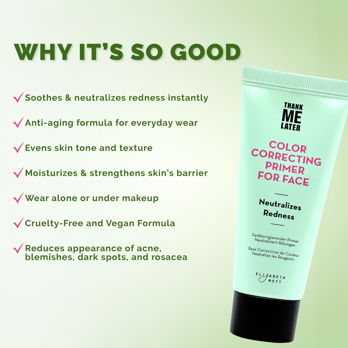Elizabeth Mott Thank Me Later Color Correcting Face Primer, 30g Elizabeth Mott