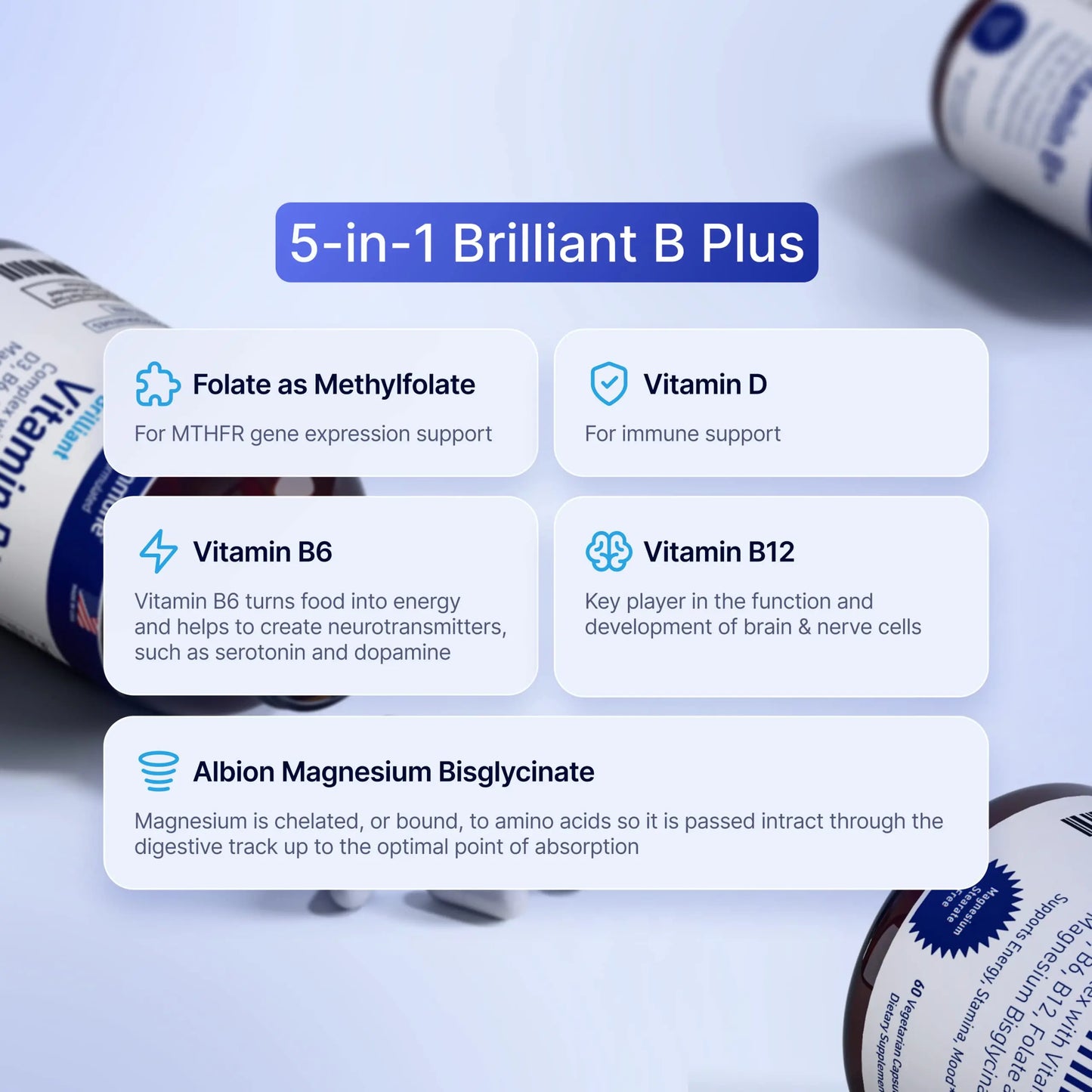 AgeImmune Vitamin B Complex with Vitamin D3 B12 B6 Magnesium Bisglycinate and Folate as Methylfolate - Doctor Formulated Methylated B Complex Supplement AgeImmune