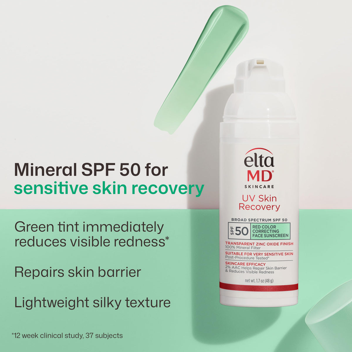 EltaMD UV Skin Recovery Green Tinted 100% Mineral Sunscreen, SPF 50, 1.7 oz EltaMD