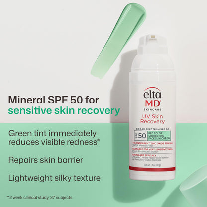 EltaMD UV Skin Recovery Green Tinted 100% Mineral Sunscreen, SPF 50, 1.7 oz EltaMD