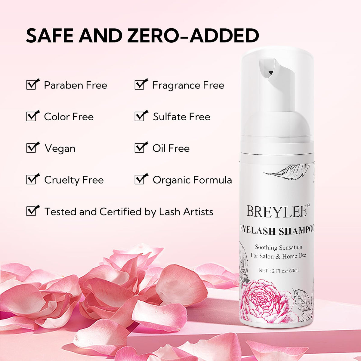 BREYLEE Eyelash Extension Cleanser Shampoo Foam & 2 Brushes, 60ml, 2 fl oz BREYLEE