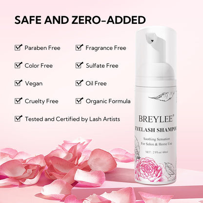 BREYLEE Eyelash Extension Cleanser Shampoo Foam & 2 Brushes, 60ml, 2 fl oz BREYLEE