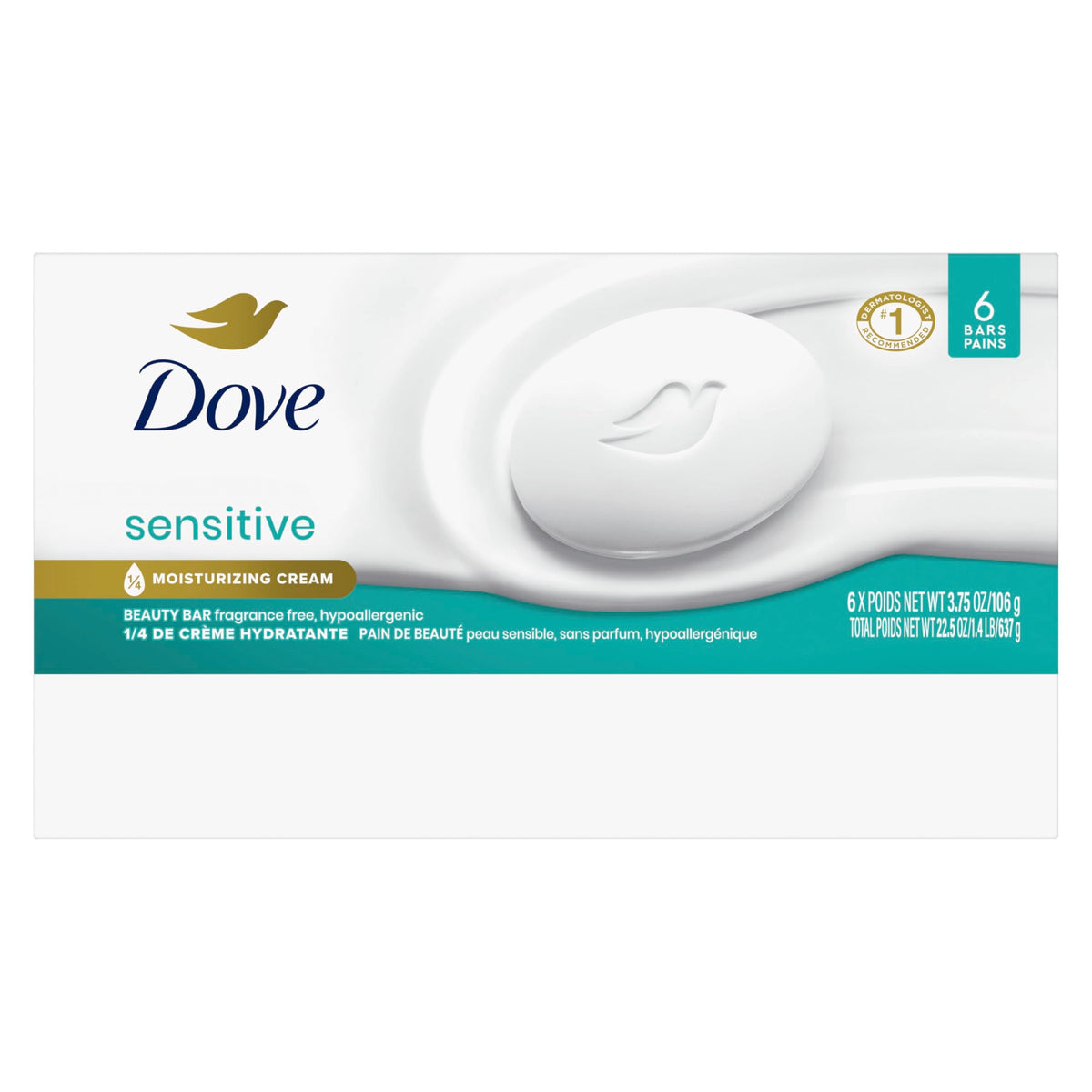 Dove Beauty Bar Soap Sensitive, 3.75 oz 6 Bars Dove