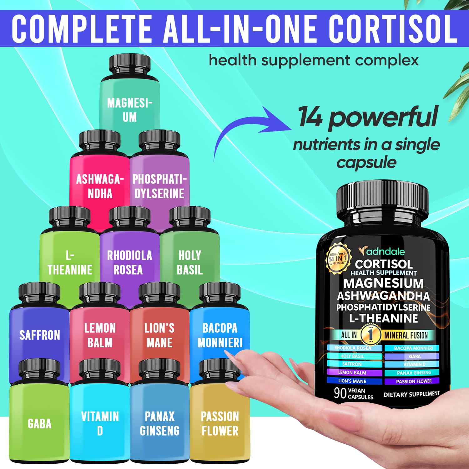 Adndale Cortisol Supplements for Women. Cortisol Reducer 14-in-1 Ashwagandha Supplement with Magnesium Glycinate, L-Theanine & More. 90 Capsules. Adndale buy australia supplements