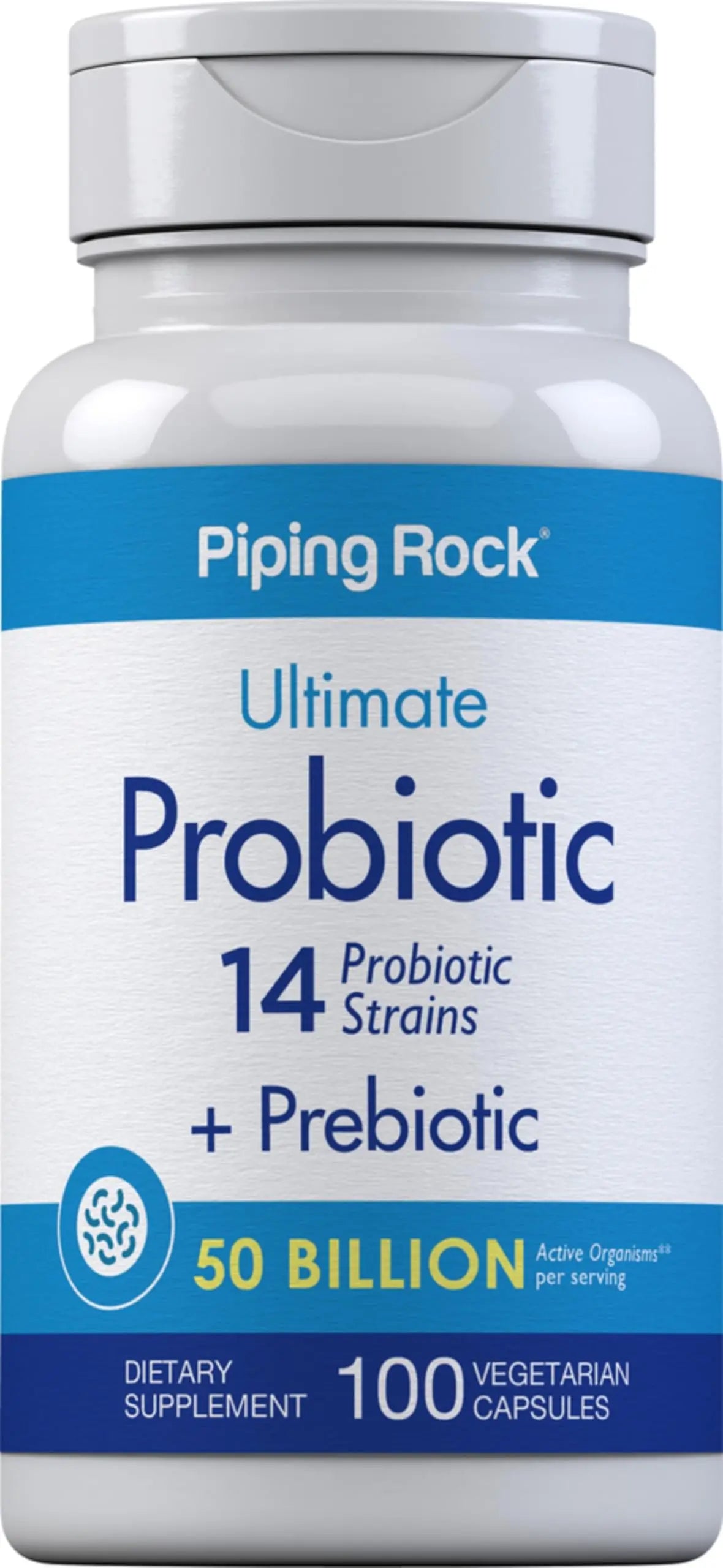 Piping Rock Probiotic and Prebiotic for Women and Men | 50 Billion CFU | 100 Capsules | Ultimate 14 Strain Supplement | Vegetarian, Non-GMO, Gluten Free Piping Rock