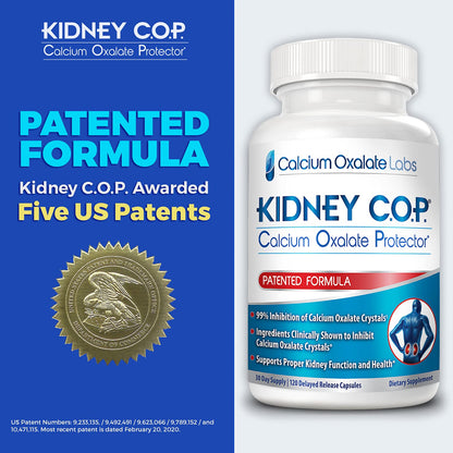 KIDNEY C.O.P. Calcium Oxalate Protector 120 Capsules, Patented Kidney Support for Calcium Oxalate Crystals, Stop Recurrence KIDNEY C.O.P.