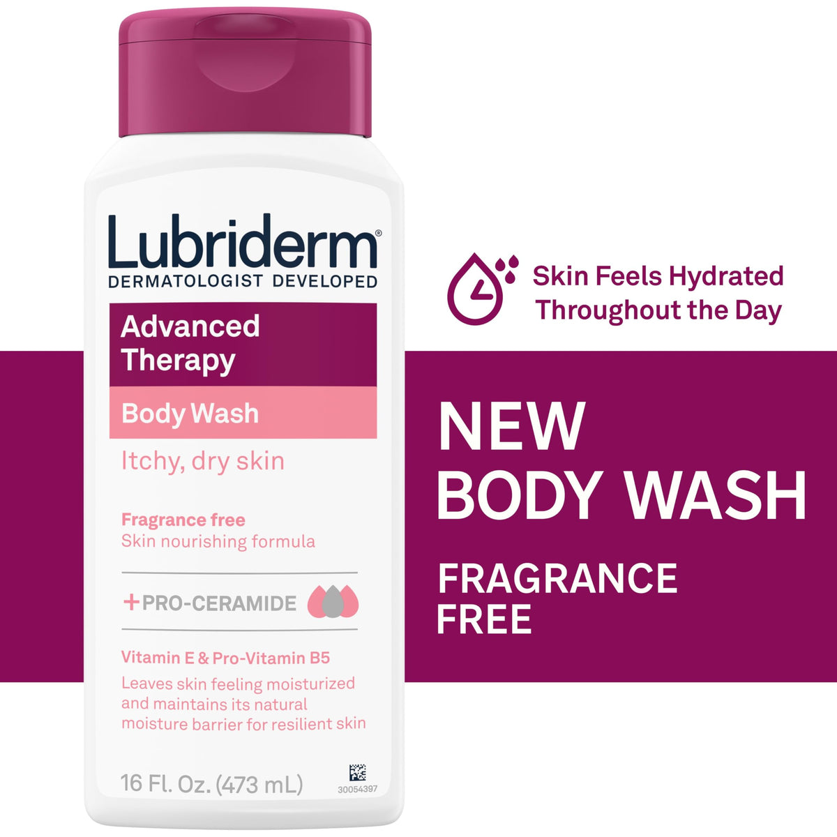 Lubriderm Advanced Therapy Unscented Body Wash, Vitamin E, 16 fl. Oz Lubriderm