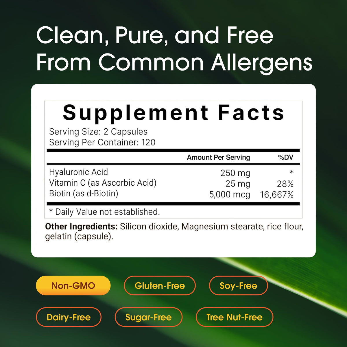 NatureBell Hyaluronic Acid 250mg - 240 Capsules - 250mg Hyaluronic Acid, 5000mcg Biotin & 25 mg Vitamin C - Supports Skin NatureBell