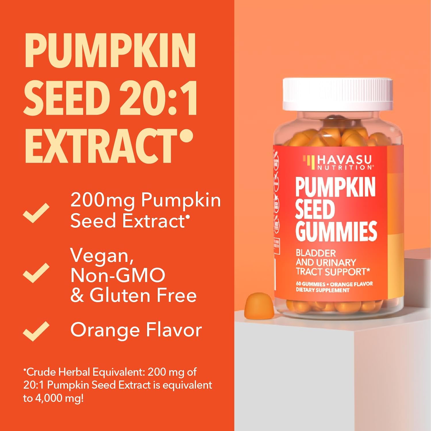 Pumpkin Seed Oil Gummies for Bladder and Urinary Tract Support, 30 Servings | 200mg Pumpkin Seed Extract Per Serving, Vegan, Non-GMO, Gluten-Free, Sugar Free Pumpkin Seed Gummies, Orange Flavor Gsupps Australia