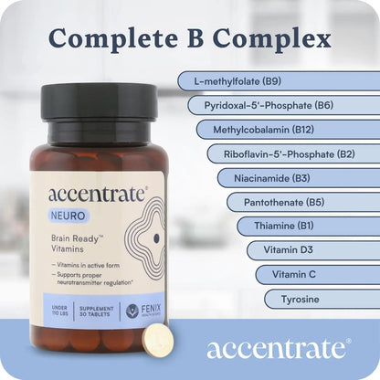 Accentrate Brain Supplement for Focus, Attention, Mood | Complete Vitamin B Complex | Brain Health | Methylated Multivitamin w/L-Methylfolate (5-MTHF), Cofactors Methyl-B12 & P5P | MTHFR Supplement Accentrate