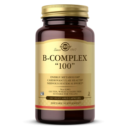 Solgar B-Complex "100", 100 Vegetable Capsules - Nervous System Support - Supports Energy Metabolism - Non-GMO, Vegan, Gluten Free, Solgar