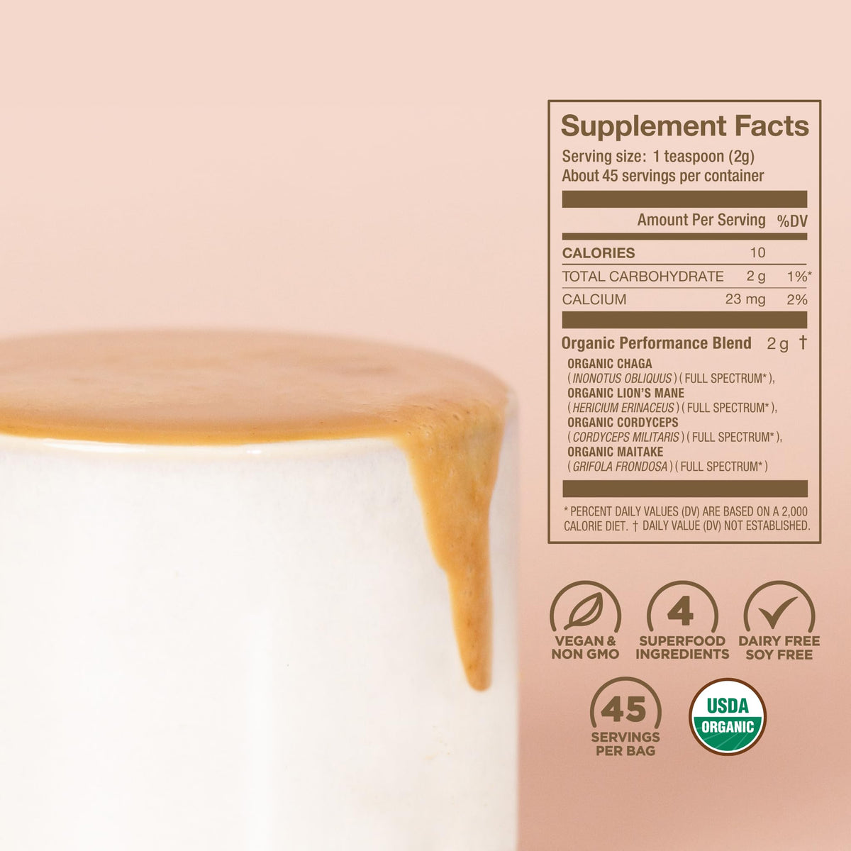 Laird Superfood Organic Performance Mushroom Blend with Chaga, Cordyceps, Lion's Mane and Maitake for Energy Laird Superfood