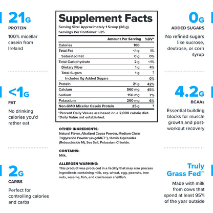 LEGION Casein Protein Powder (Dutch Chocolate) - Slow-Release Micellar Casein Protein Powder - Non-GMO, Gluten-Free & Naturally Sweetened from Grass-Fed Cows (25 Servings)