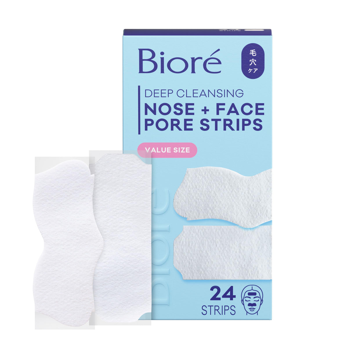 Biore Blackhead Remover Pore Strips, Deep Cleansing, Nose & Face, 24 ct Bioré