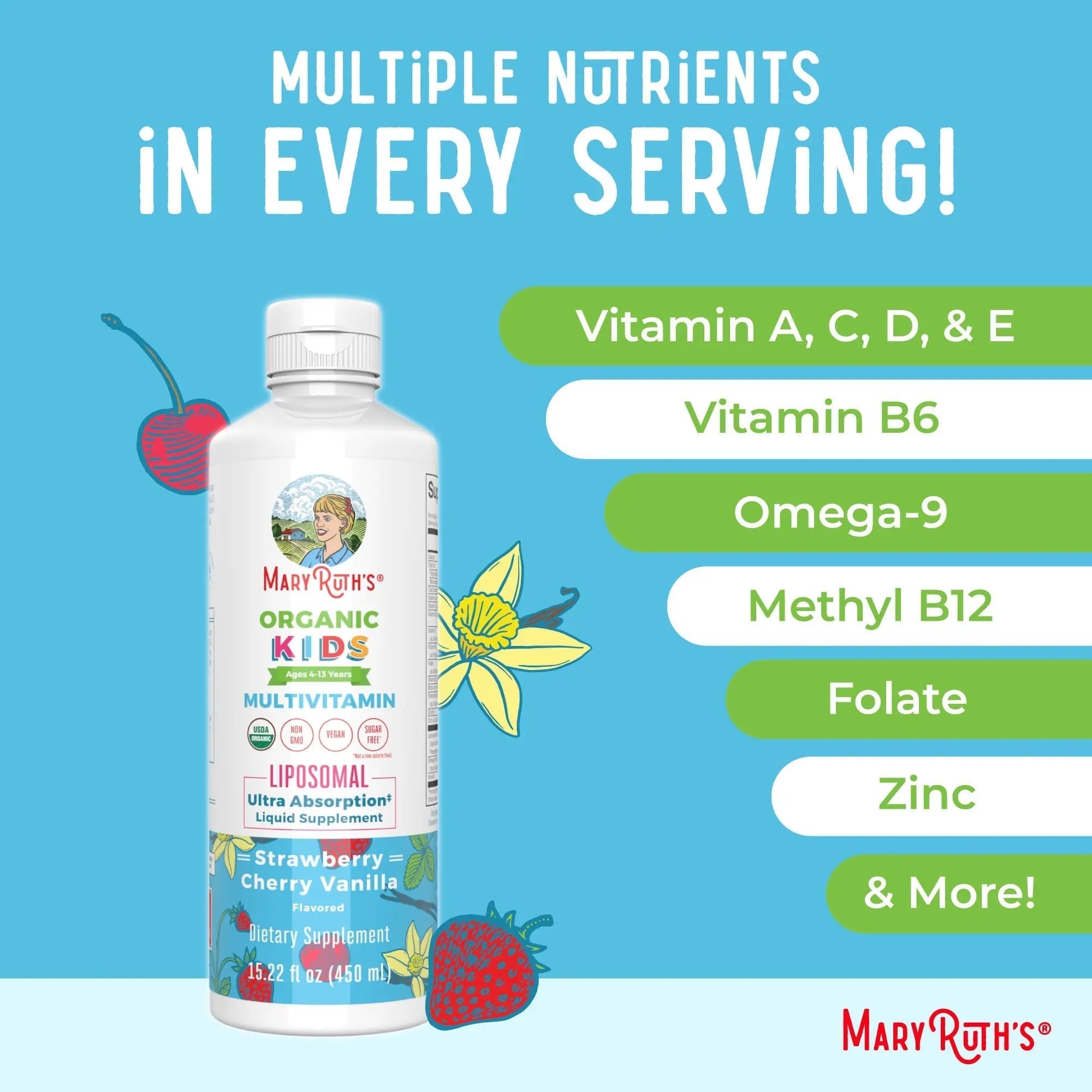 MaryRuth Organics Kids Multivitamin Liposomal (Strawberry Cherry & Vanilla) & Vitamin D3 Liposomal (Mixed Berry) Clean Label Project Verified MARYRUTH'S buy australia supplements