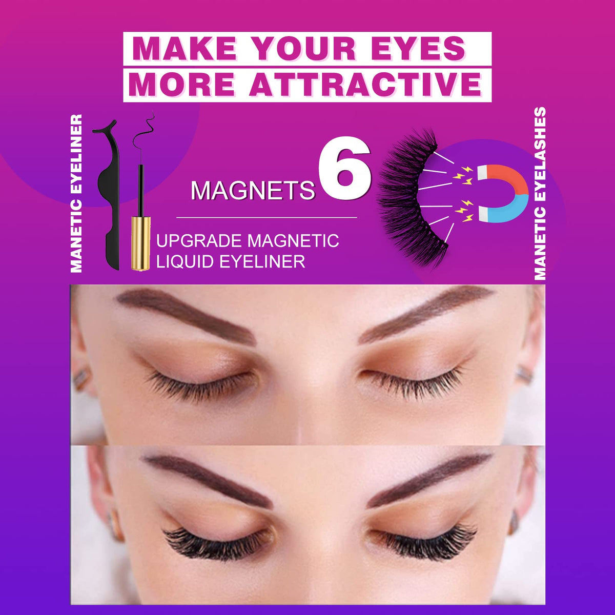 Royaomis 10 Pairs Cat-Eye Magnetic Lashes With Eyeliner, 3D Magnetic Eyelashes Natural Look With Eyeliner, Fake Eyelashes Magnetic royaomis