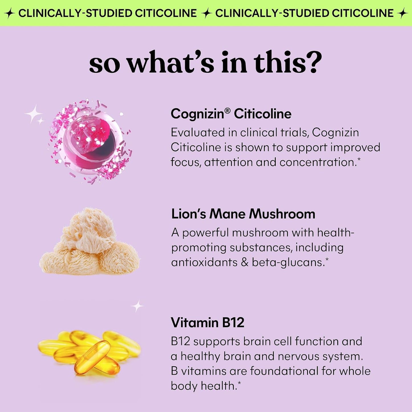 Lemme Focus Concentration & Brain Health Gummies with Cognizin Citicoline, Lion's Mane Mushroom, Vitamin B12 to Support Focus + Concentration - Gluten Free, Caffeine Free, Strawberry (50 Count)