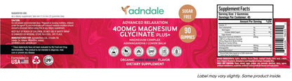 Adndale 180 CT Magnesium Glycinate Gummies 400 mg/Serv with Ashwagandha, Magnesium Malate & Taurate Adndale