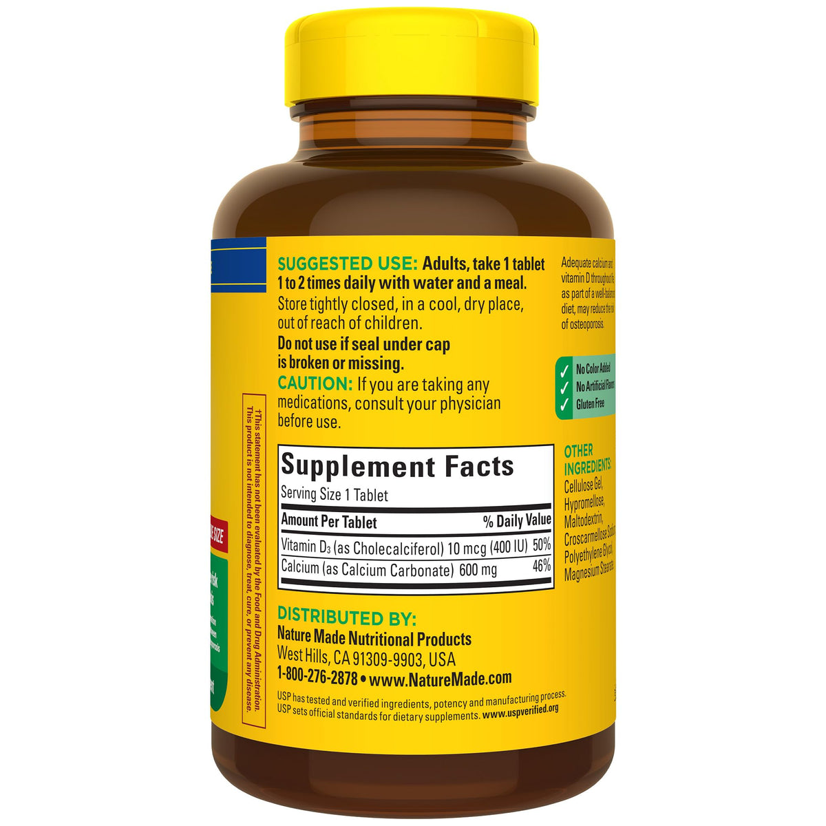 Nature Made Calcium 600 mg with Vitamin D3, Dietary Supplement for Bone Support, 220 Tablets Nature Made