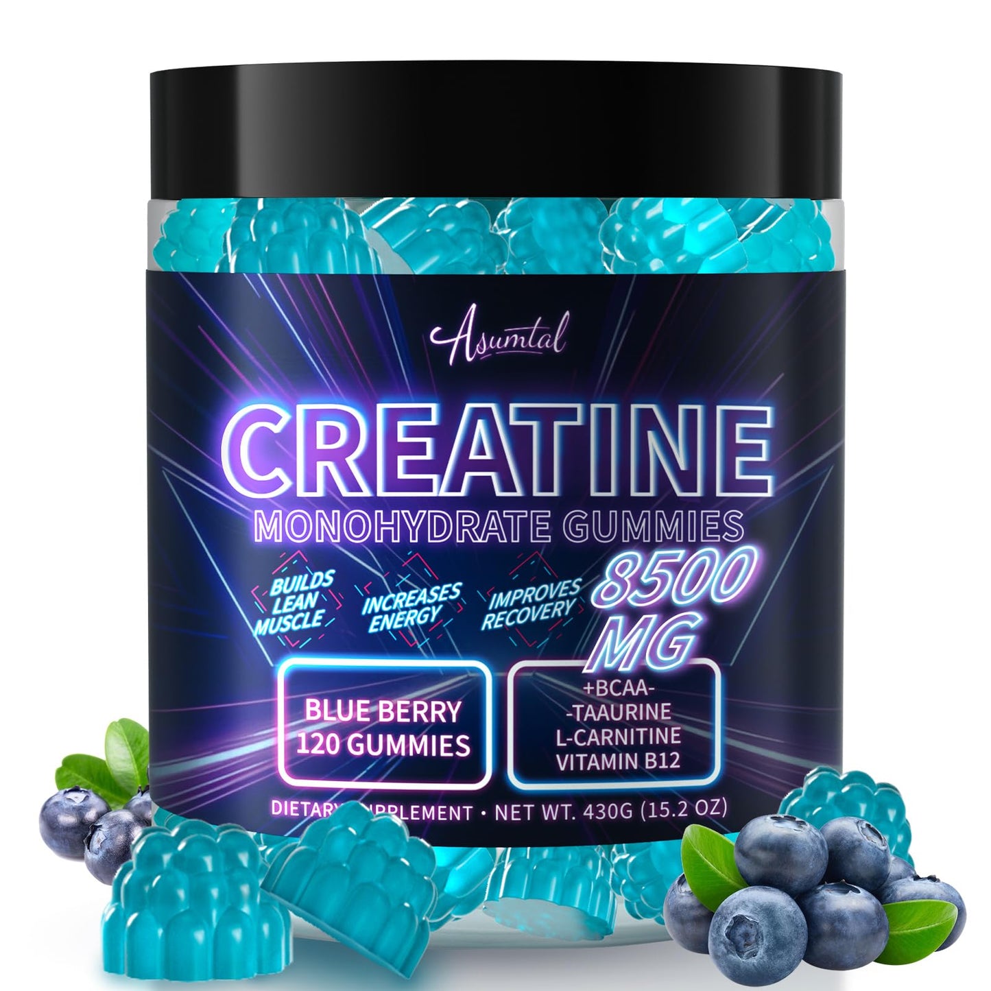 Asumtal Creatine Monohydrate Gummies Complex 8500 MG for Men & Women, Creatine Monohydrate Supplement for Muscle Growth, Strength & Energy Support Asumtal