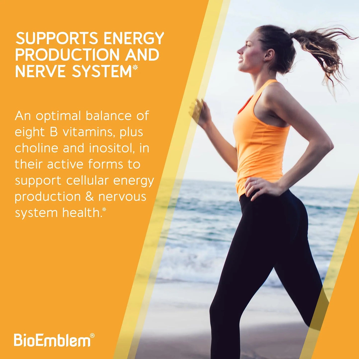 BioEmblem Vitamin B-Complex - All 8 Active Forms with Methyl Folate, Methyl B12, B6, Biotin Plus Choline Inositol, Supports Energy, Metabolism, Brain, Heart Health BioEmblem