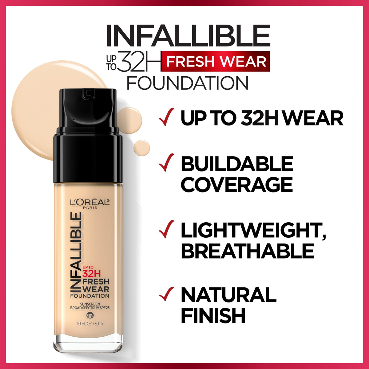 L'Oreal Paris Makeup Infallible Up to 32 Hour Fresh Wear Lightweight Foundation, 420 True Beige, 1 Fl Oz, Packaging May Vary L'Oreal Paris