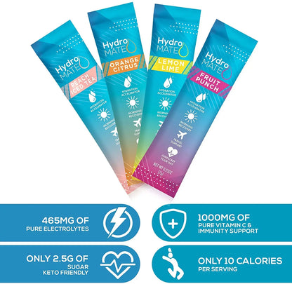 HydroMATE Electrolyte Powder Variety Pack Hydration Packets Low Sugar 30 Count NatureWorks